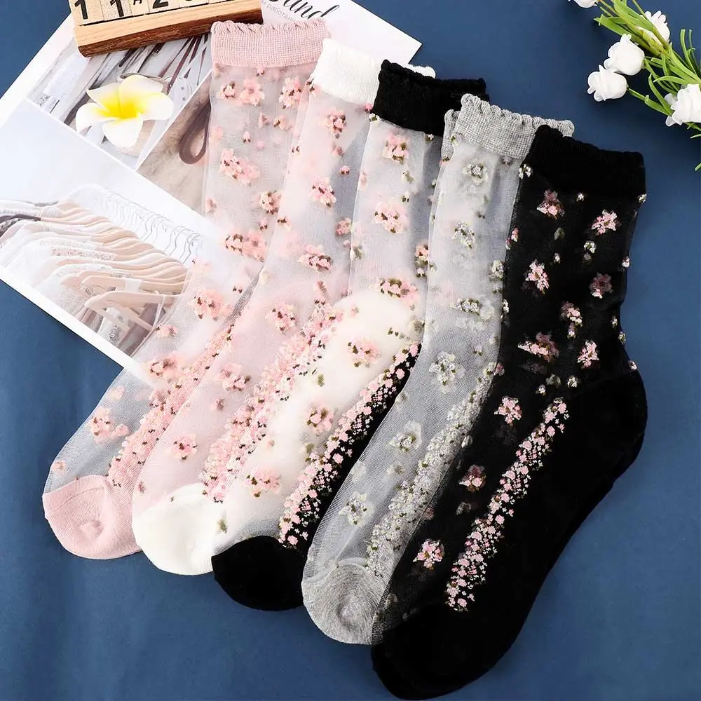 

Transparent Leisure Thin Glass Silk Jacquard Bow Short Sock Socks Crystal Sock Ankle Socks
