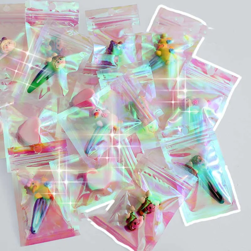 10 Pcs/set Thicken Ziplock Bags Transparent Laser Color Plastic Pouch For DIY Jewelry Retail Storage Pouch Zip Lock Bag Package