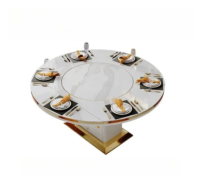 

rock slab dining table, light luxury multi-functional induction cooker, variable round modern simple household warm table