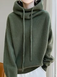 Pull à capuche en laine australienne pour femmes, pulls à manches longues, pull en cachemire, nouveautés à la mode PVD, 100%