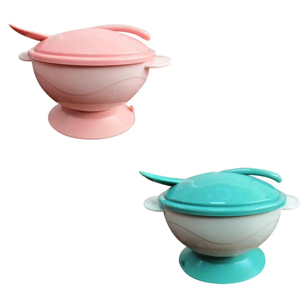 2Sets Baby Tableware Set Suction Cup Bowls with Spoon Complementary Food Bowl Training Bowls Light Compact Dust Proof for Babies