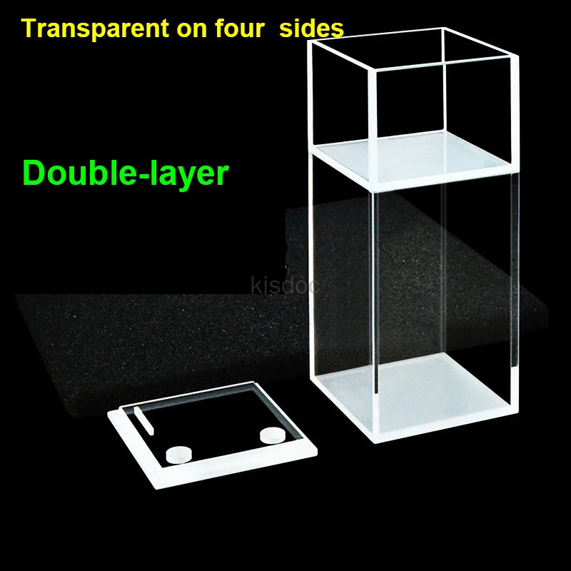 Dual Layer Quartz Fluorescence Sample Cell 40mm Path Length 50ml Four Polished Windows With Quartz Cover