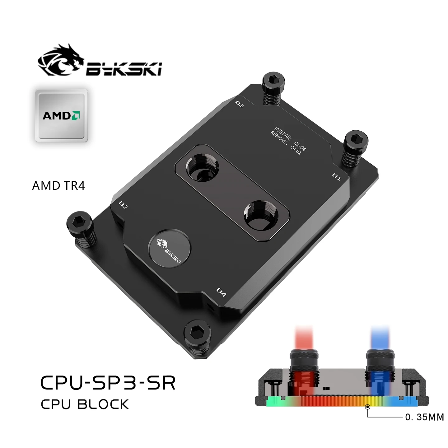 Bykski CPU Water Block For AMD TR4 Processor AI Server Cooler Computer Liquid Cooling,Brass+Copper,G1/4