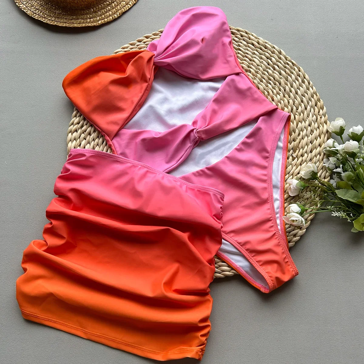 2 Pieces Swimsuit 2025 Sexy Women One Piece Swimsuit Swimwear Female Biquini Tie Dye Skirt Bathing Suit Monokini Swimming Suit