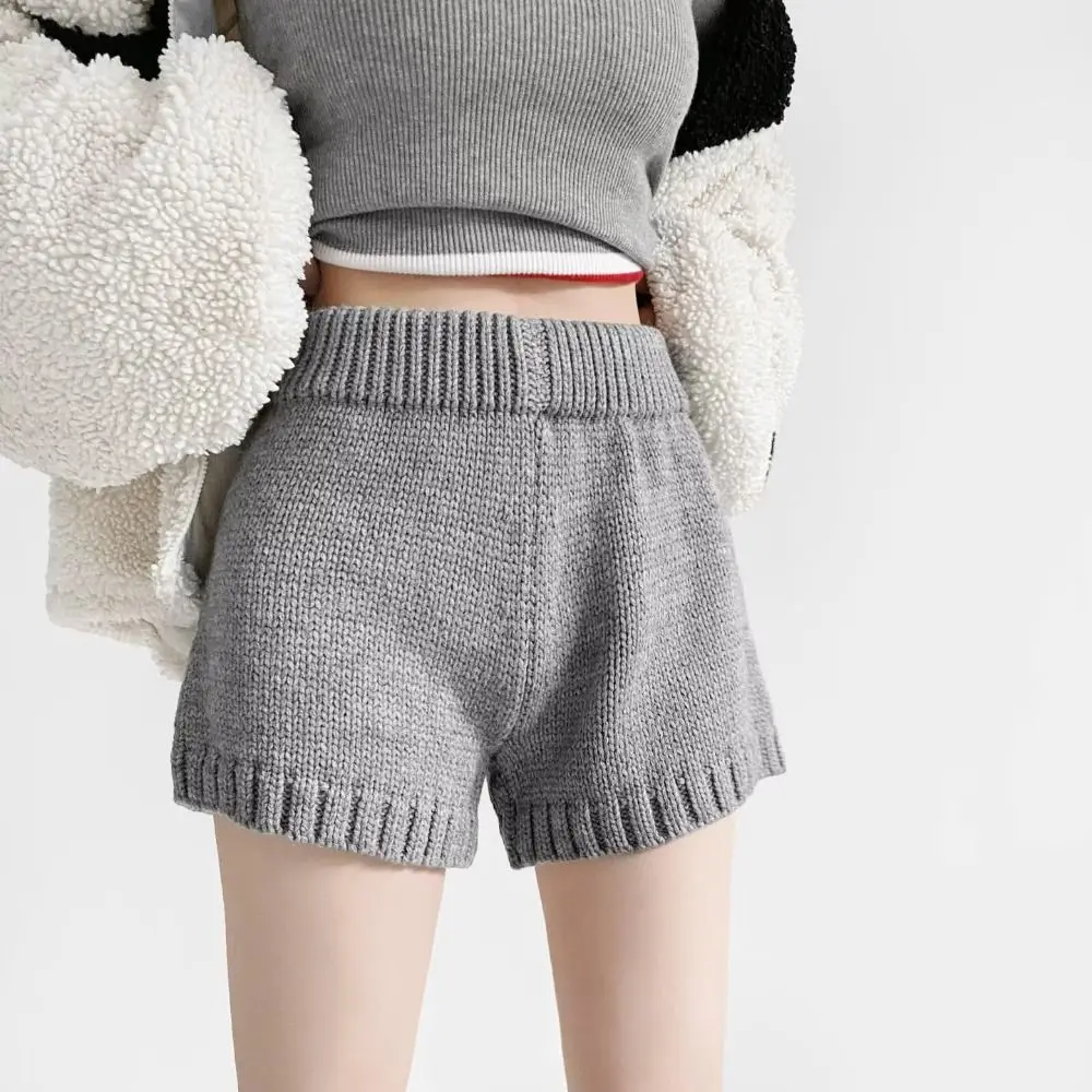 New Loose Knitted Shorts A-Line Soft High Waist Shorts Bodycon Fit Slimming Pants Autumn Winter