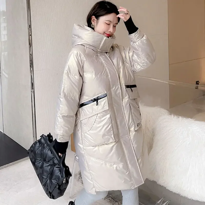 2023 New Women Down Jacket Winter Coat Female Mid Length Version Parkas Loose Thick Warm Outwear Hooded Leisure Time Overcoat