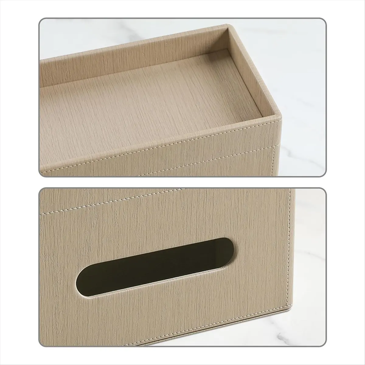 

(ABAB) Plus Size Tissue Box Cover Rectangle, PU Leather Tissue Box Holder with Storage Tray, Organizer Tissue Holder Wooden