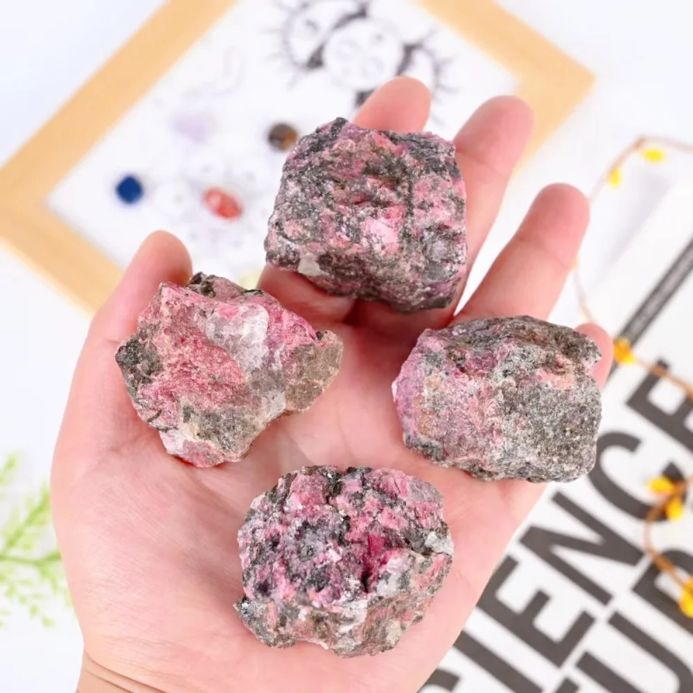 حجر الرودونيت الكريستالي الطبيعي الوردي مع عينة معدنية شفاء سوداء للتأمل كريستال الأحجار الكريمة ديكور غرفة الكوارتز #5