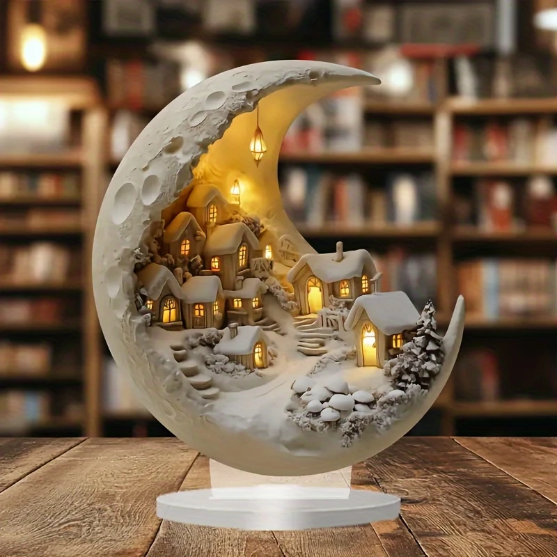 1pc Christmas Moon House 2D Decorations Home Ornaments Bohemian Moon House Acrylic Display Stand Kids Xmas Gift 2026 New Year