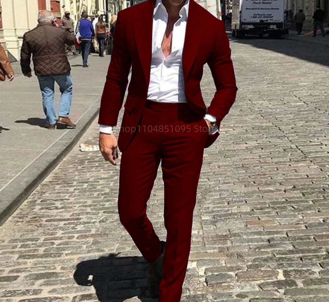 

Классический мужской костюм с отложным воротником, 2 предмета: пиджак и брюки. Элегантный приталенный мужской костюм для свадьбы, выпускного вечера, для жениха и свидетелей.