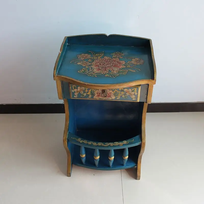 New Chinese retro painted art special-shaped bedside table, unique shape home decoration small apartment room cute