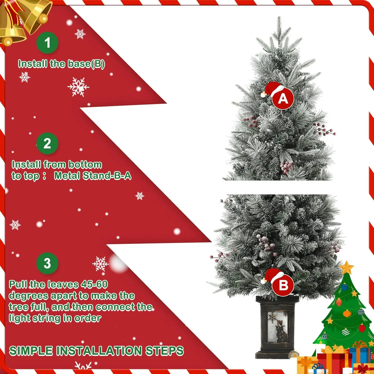 شجرة عيد الميلاد الاصطناعية المتدفقة مسبقًا بطول 4.5 قدم مع 386 نصائح فرع و200 مصباحًا لتزيين غرفة المنزل والحفلات #6