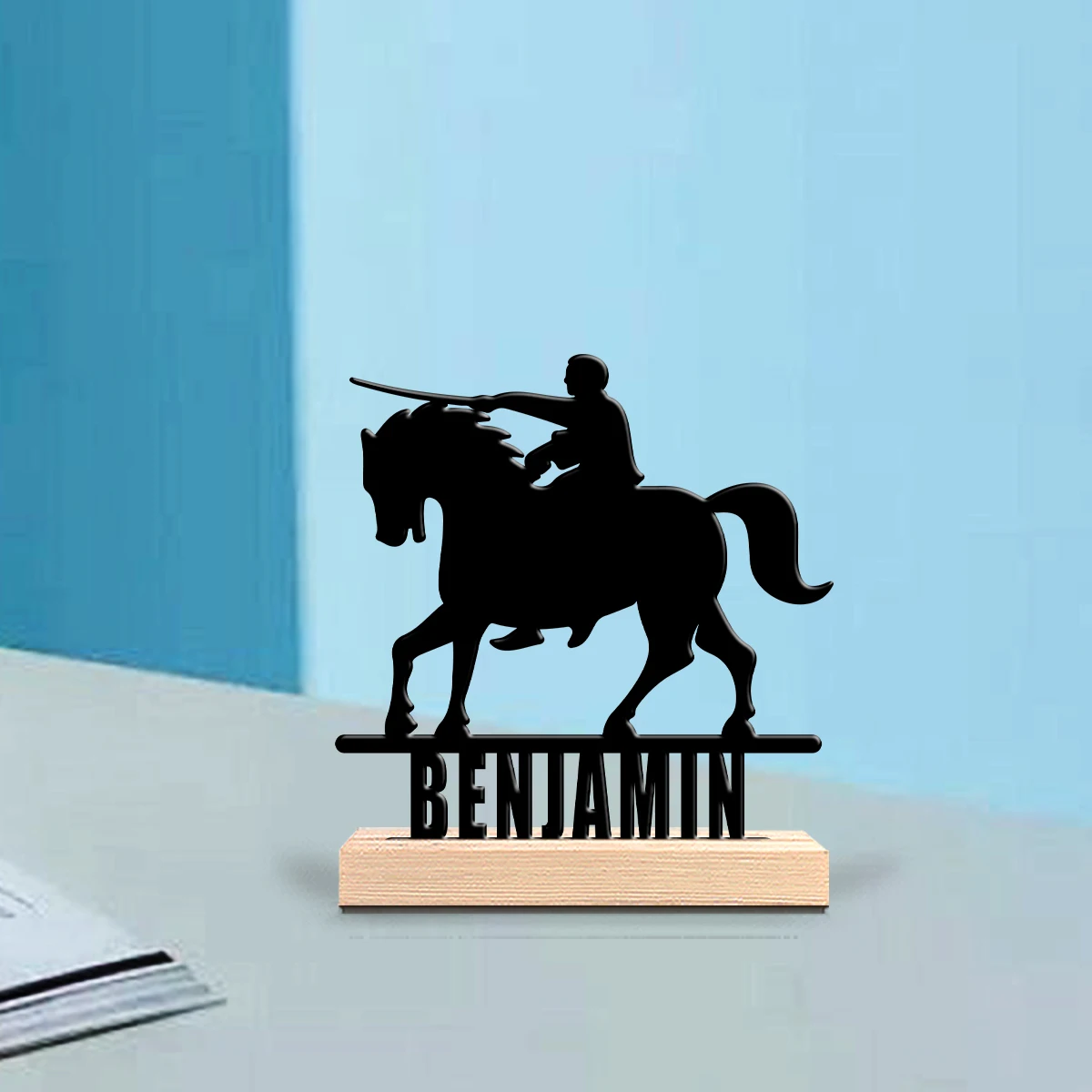 1Pc Custom Ridding Horse Wooden Base Metal Ornament,Home Room Desktop Decor,Valentine Wedding Birthday Gift for Family Friends - view 3