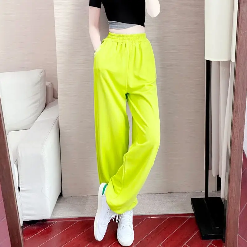 

2023 New Four Seasons Fashion Loose Fit Casual High Waist Panel Pocket Binding Solid Color Reduced Wide Leg Lantern Sweatpants