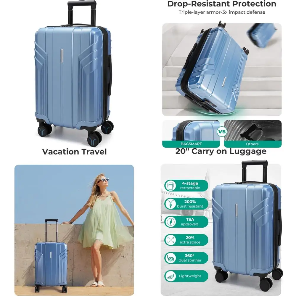 

BAGSMART Expandable Carry On Luggage 22x14x9 Airline Approved, 1OO% PC Lightweight Hard Shell Suitcase, 20 Inch Travel Luggage w