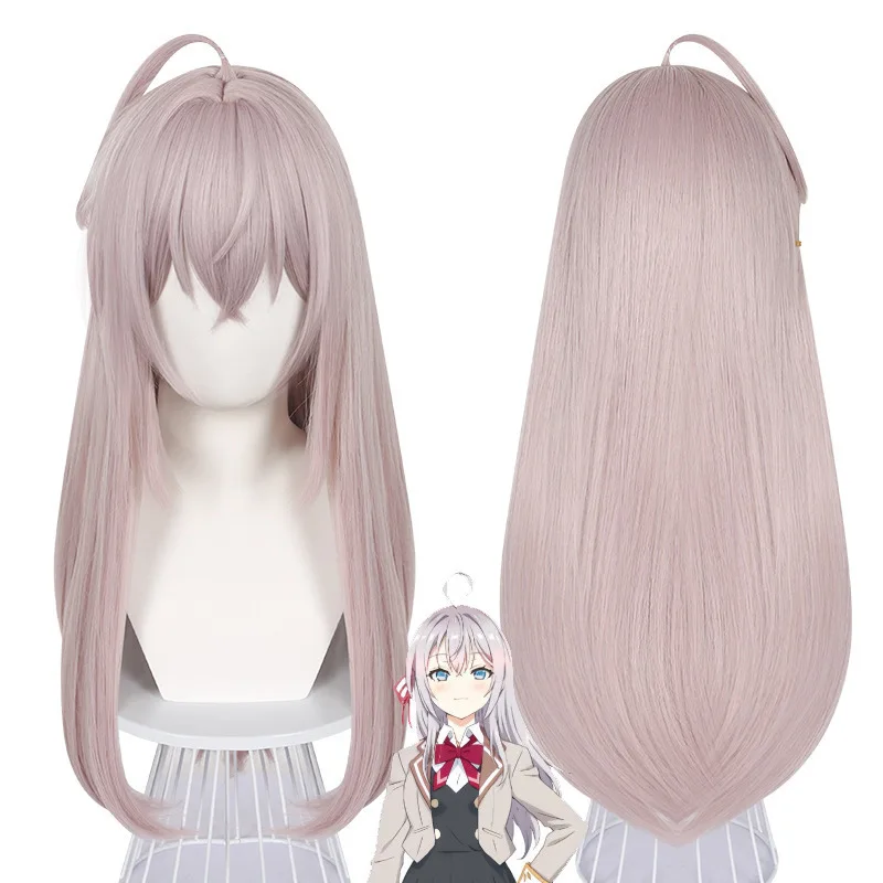 My neighbor Ellie, who occasionally speaks Russian in a low voice, is wearing a light pink long straight wig for cosplay