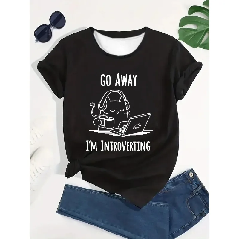

GO AWAY I'M INTROVERTING Дышащая быстросохнущая свободная удобная повседневная футболка с круглым вырезом и коротким рукавом с 3D принтом