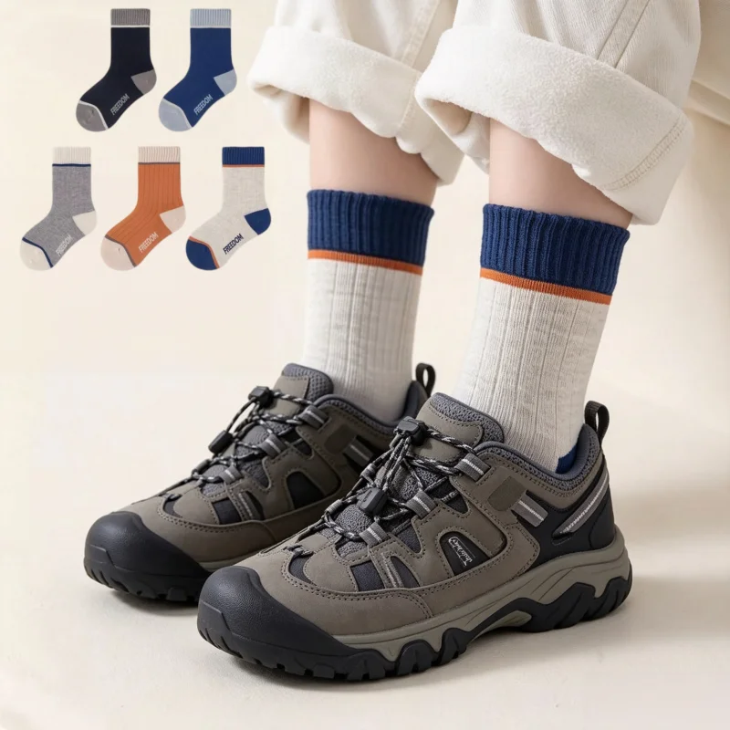 5 Pairs Children's Socks Spring Socks Cotton Socks Kids Fashion Geometric Letter Pattern Socks for 1-14T Boys
