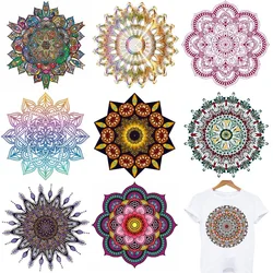 Vintage Colorful Mandala Flower Patches on Clothes Iron-on Transfers for Clothing Thermoadhesive Patches Thermal Stickers Patch