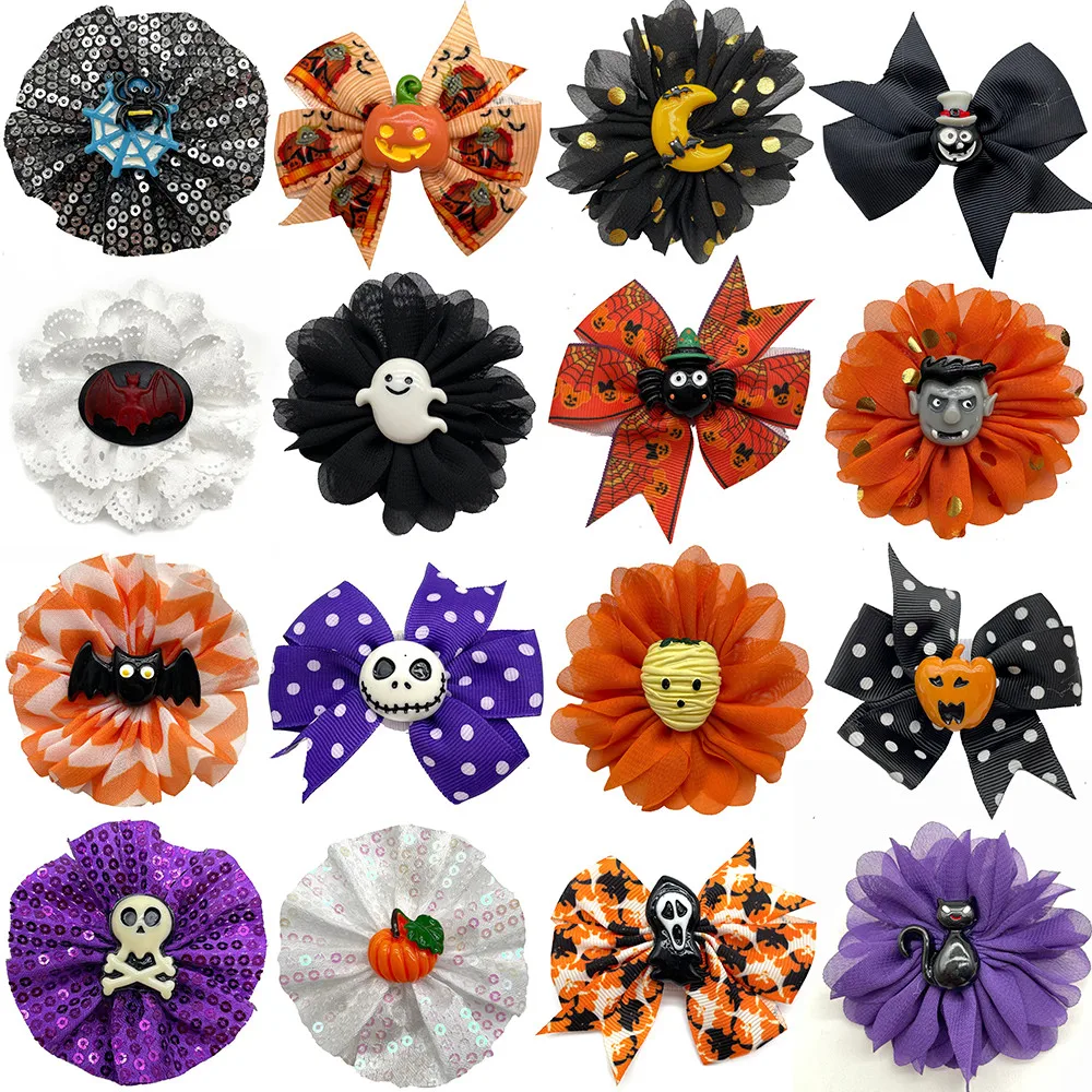 50/100pcs Halloween Dog Bows Removable Dog Collar Bat Pumpkin Pet Dog Bow Tie  for Dog Collar Dog Flower Collar Dog Accessories