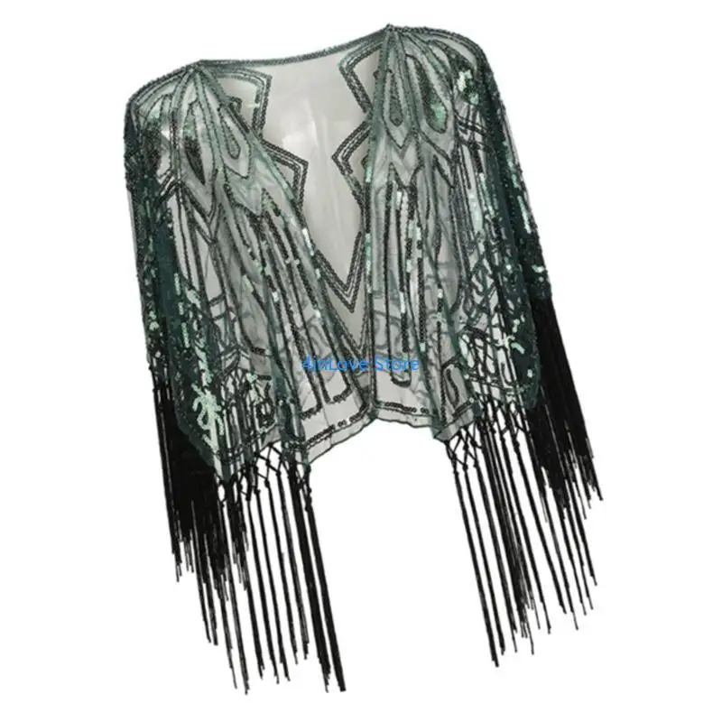 

T4MD Decorative Sequins Fringe Shawl Elegant Party Coverup Fashion Clothing Accessory