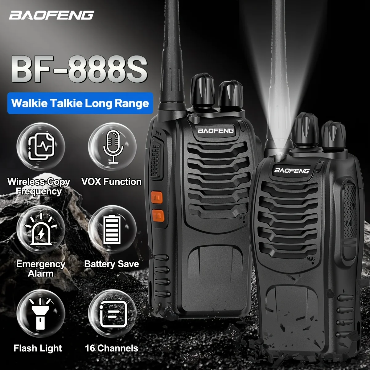 Baofeng Long Range Walkie Talkies for Adults with Earpieces, 16 Channel Rechargeable Handheld Two Way Radio Walky Talky with Flashlight VOX for Adventure Family Camping Hiking Skiing Cruise view 3