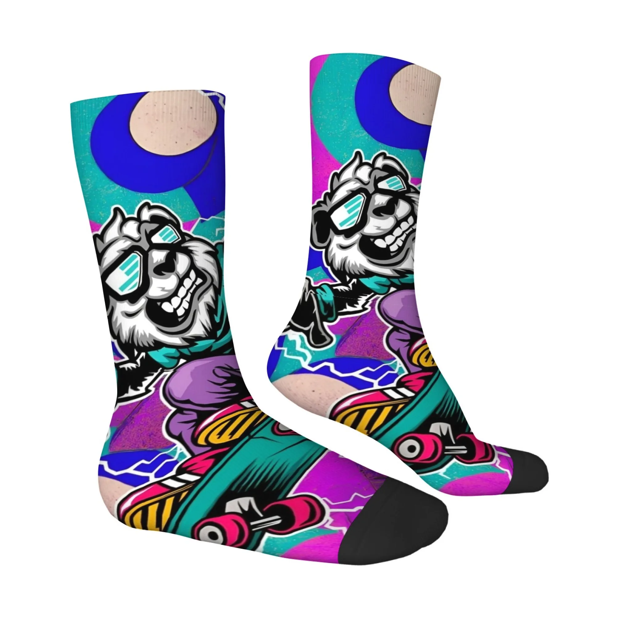 

Trendy Cool Street Style Skateboard Anthropomorphic Dog Mid-calf Socks Vibrant Bright Colors Comfortable Breathable Socks