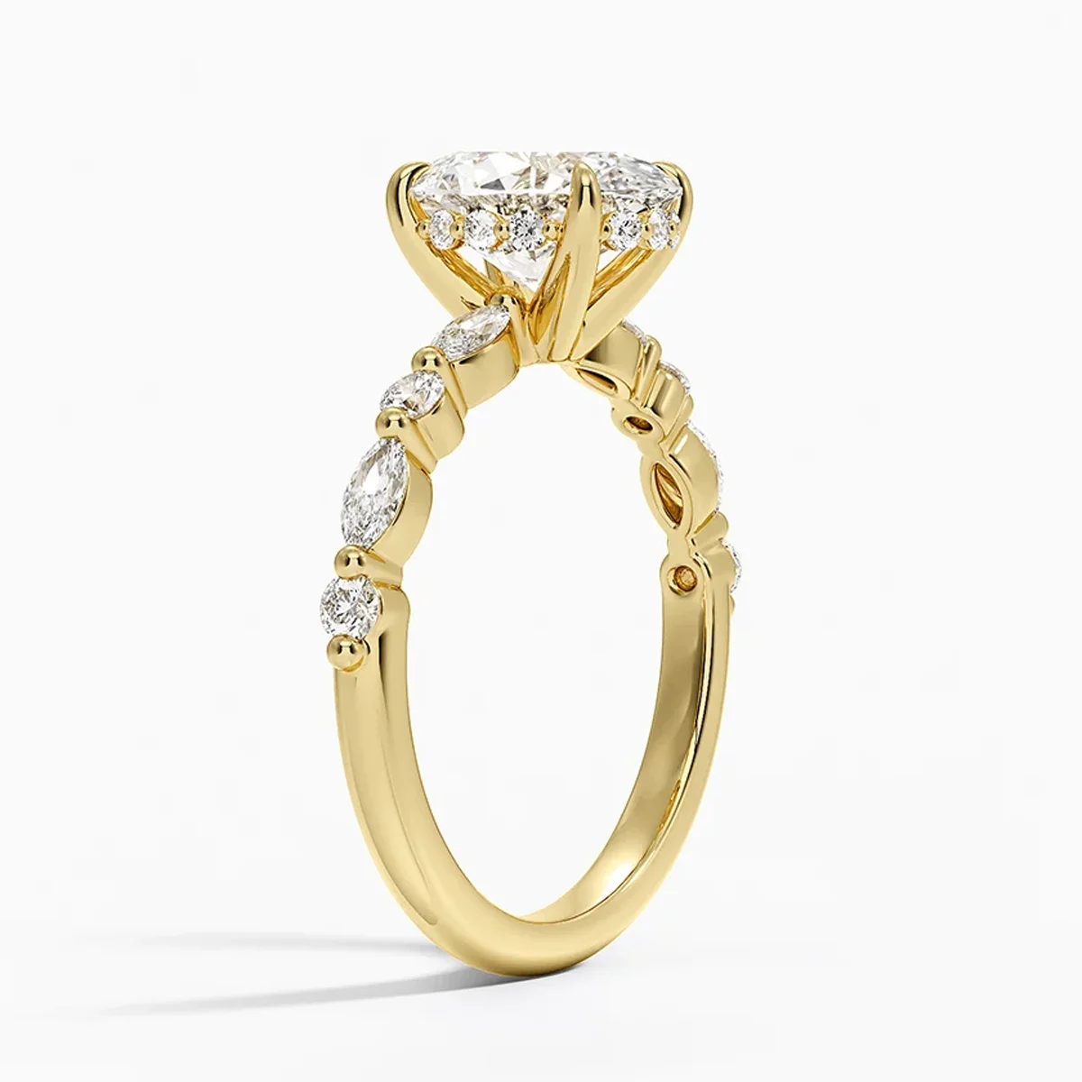 Hidden Halo Style Lab Created Diamond Ring IGI Certified Lab Diamond Ring 9K/14K/18K Yellow Gold Half Eternity Engagement Ring