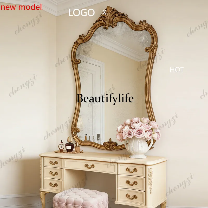 A74Customized French retro, porch, European carved mirror, master bedroom makeup table wall hanging, vanity mirror