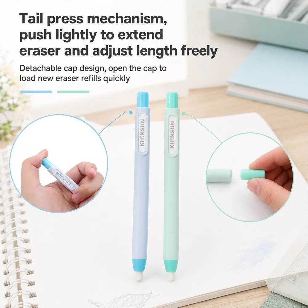 14Pcs Retractable Pen Shaped Eraser Macaron Push Type Eraser Set With Refill Eraser Leads Sketch Drawing Rubber