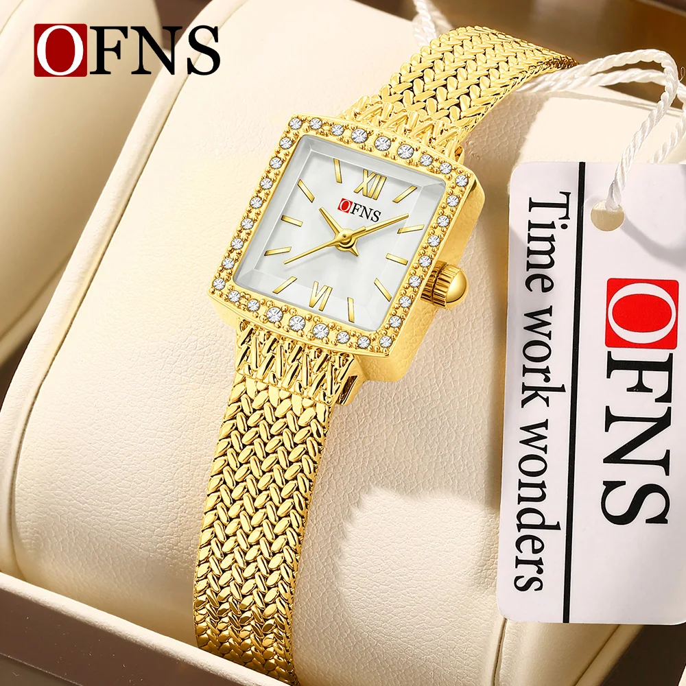 OFNS 1558 Women's Quartz Watch With Diamond Studded Luxury Quartz Watch Roman Scale Square Waterproof Women's Watch