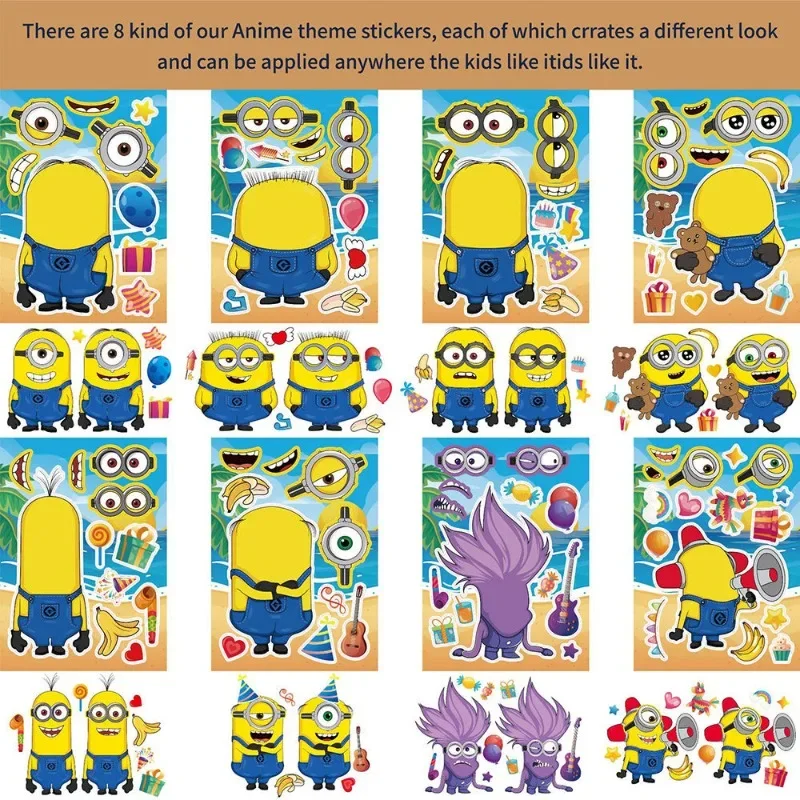 Minions Despicable Me anime peripherals cute educational diy puzzle stickers creative kawaii graffiti stickers children's toys