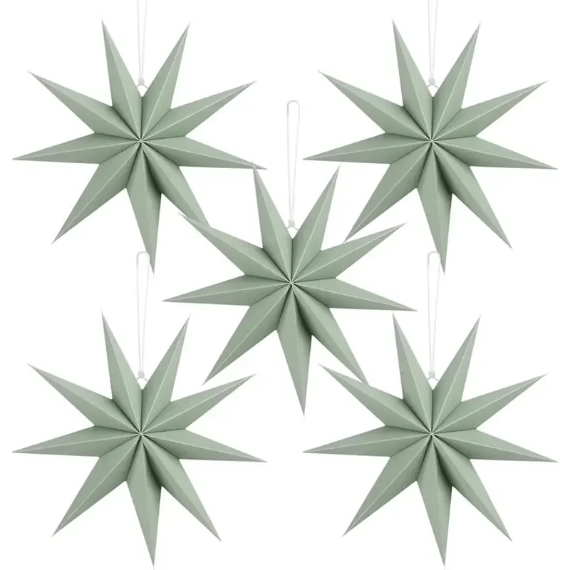 Paper Star Lantern Sage Green Lanterns Hanging Stars Wedding Birthday Christmas Home Party Decorations 9 Pointed Decorations
