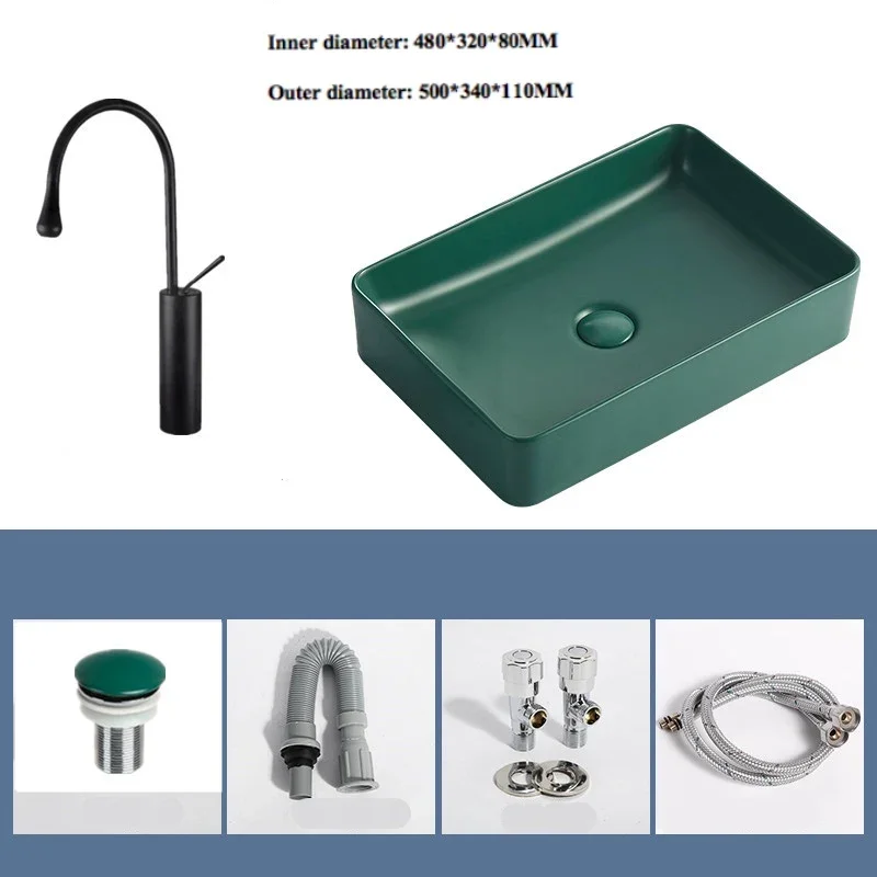 

Dark Green Matte Ceramic Washbasin Bathroom Sinks 9L Wash Basin Sample Mini Toilet Countertop Art Basin With Faucet 50*34*11CM