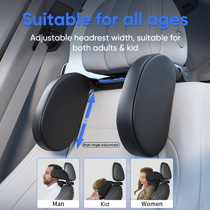 Ergonomic 360° Adjustable Auto Cervical Pillow with Memory Foam & Side Pads One-Click Sleep Headrest for Car