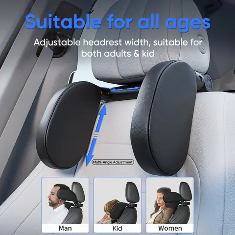 Ergonomic 360° Adjustable Auto Cervical Pillow with Memory Foam & Side Pads One-Click Sleep Headrest for Car