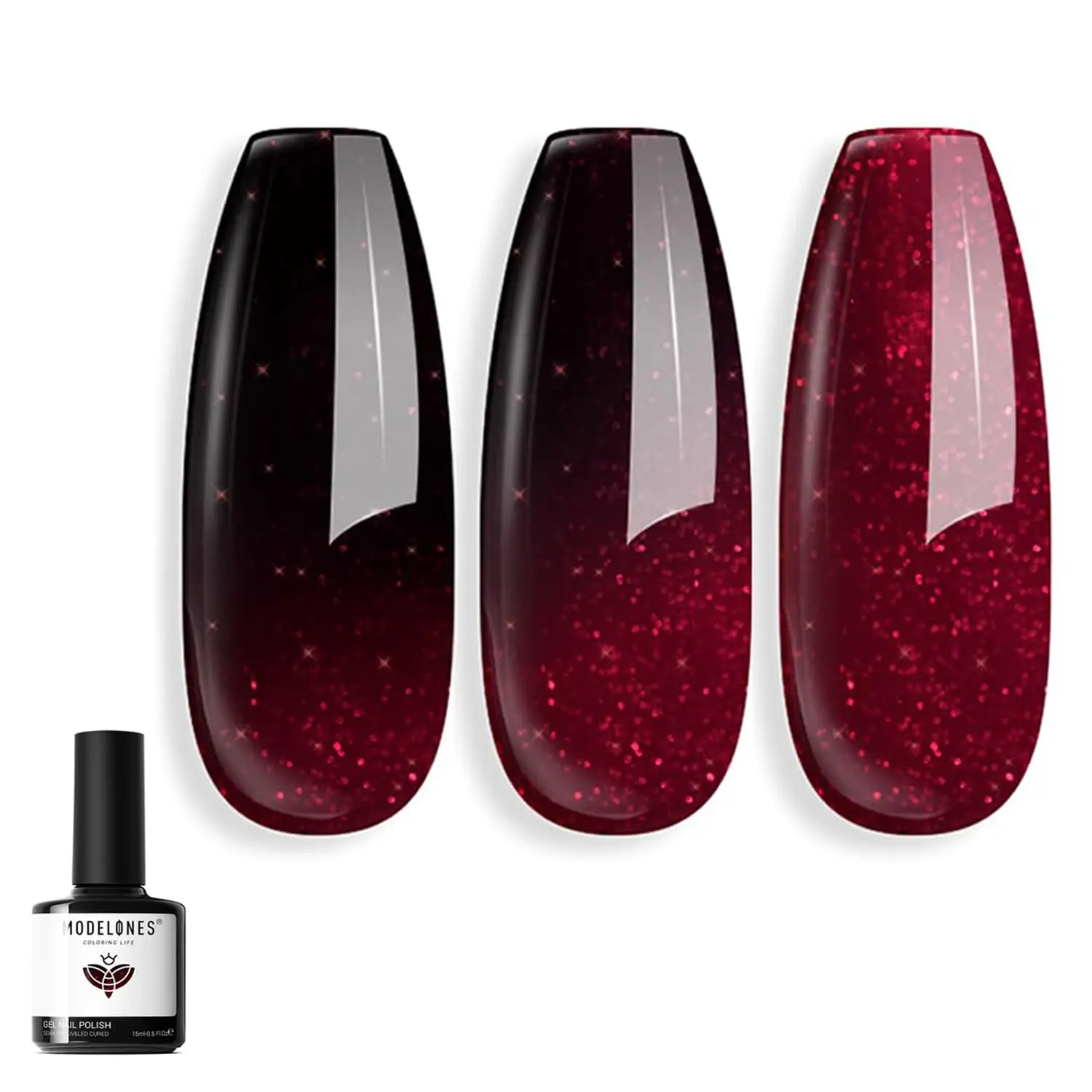 

modelones 15 ML Red Gel Nail Polish Burgundy Wine Color Changing Mood Temperature Change Valentine Nail Polish Gel Soak Off