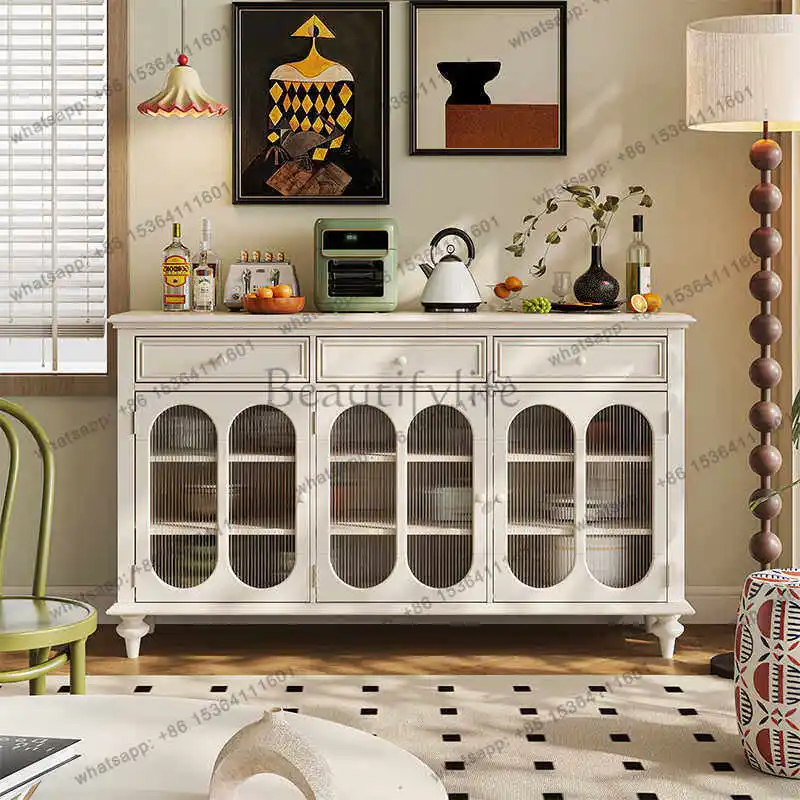 

French style dining side cabinet all solid wood cream style Changhong glass cupboard