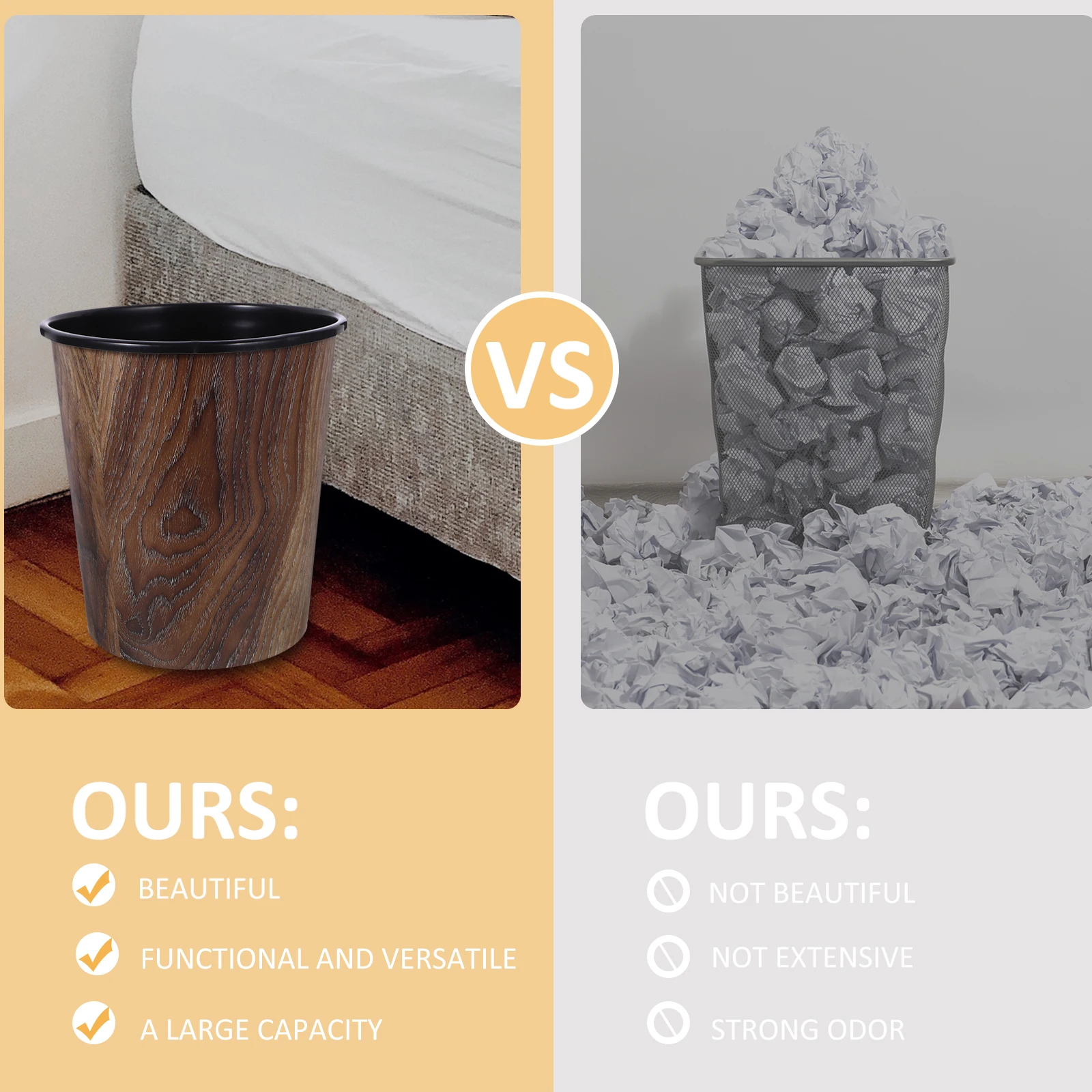 

1pc Wood Grain Trash Can Plastic Waste Bin For Home Office Large Capacity Garbage Container Room Waste Basket Household Bin