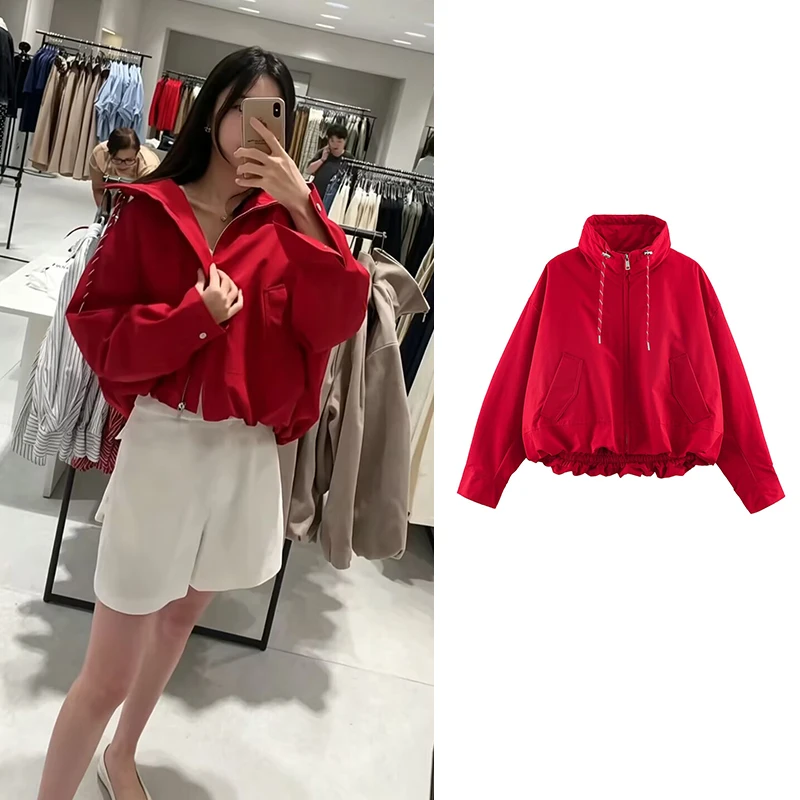Women's 2026 New Autumn Jackets Fashion Hooded Red Loose Warm Jackets & Coats Chic Street Youth Outerwear Coats Autumn