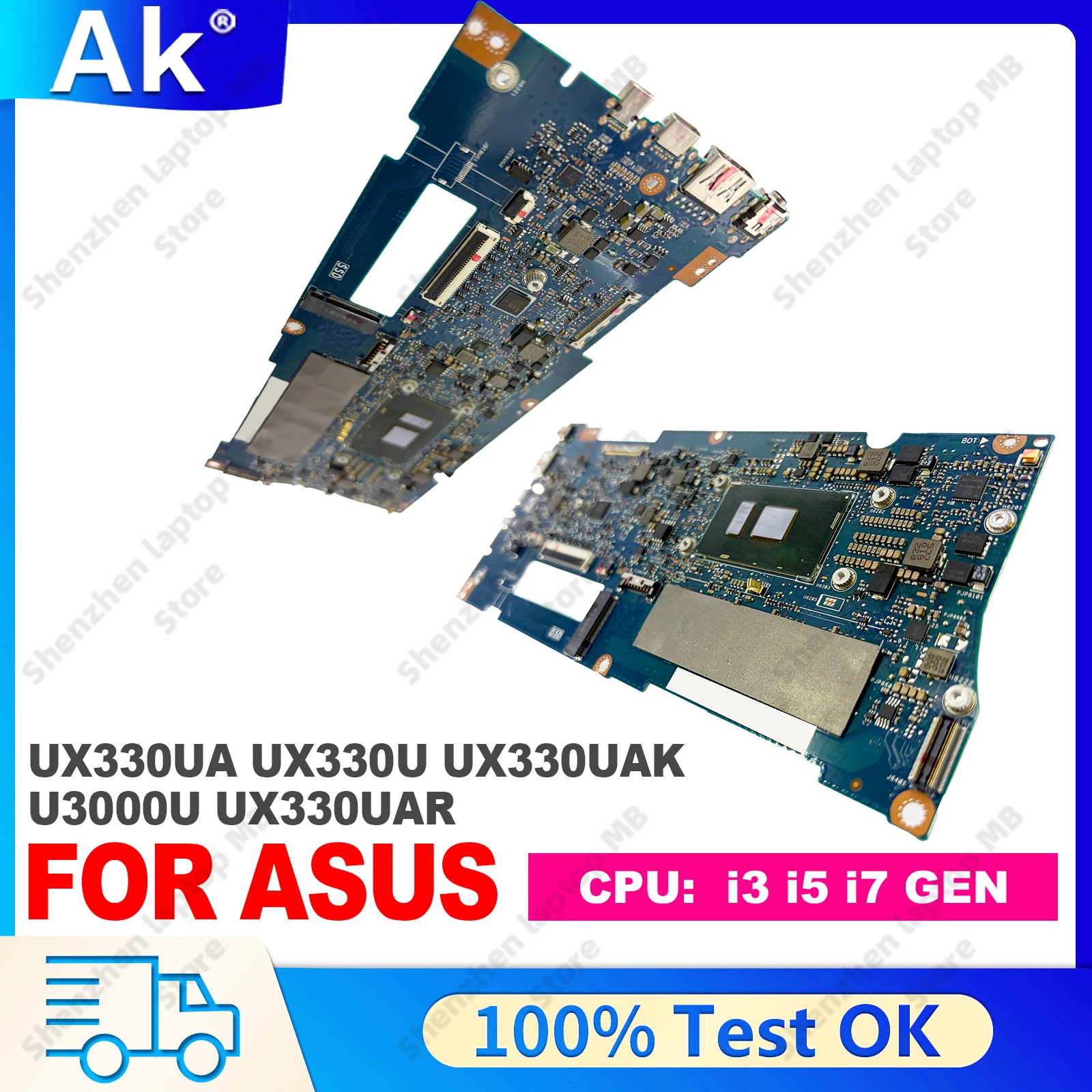 UX330UA Laptop Motherboard W/ I3 I5 I7-6th/7th/8th CPU For ASUS ZenBook UX330U UX330UAK U3000U UX330UAR Mainboard 100% Tests OK