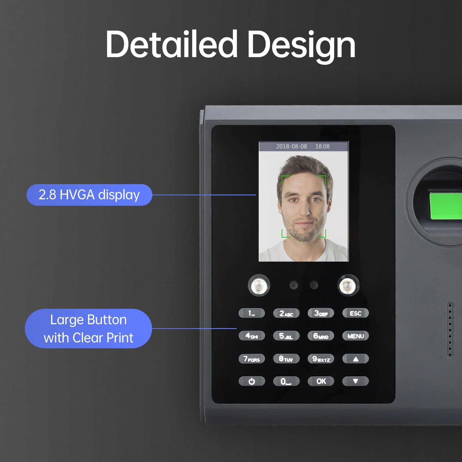 آلة الحضور على مدار الساعة البيومترية للموظفين التعرف السريع 5 لغات نظام دعم TCP/IP وشبكة WIFI