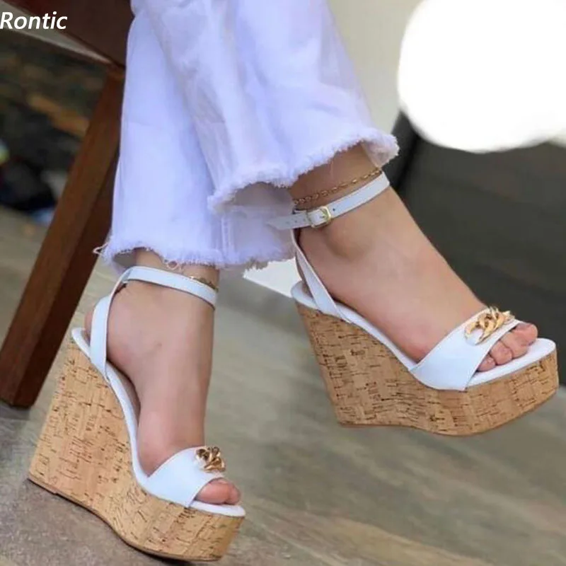 

Rontic New Fashion Women Gladiator Sandals Cork Wedges Heels Open Toe Pretty White Party Shoes US Plus Size 5-20