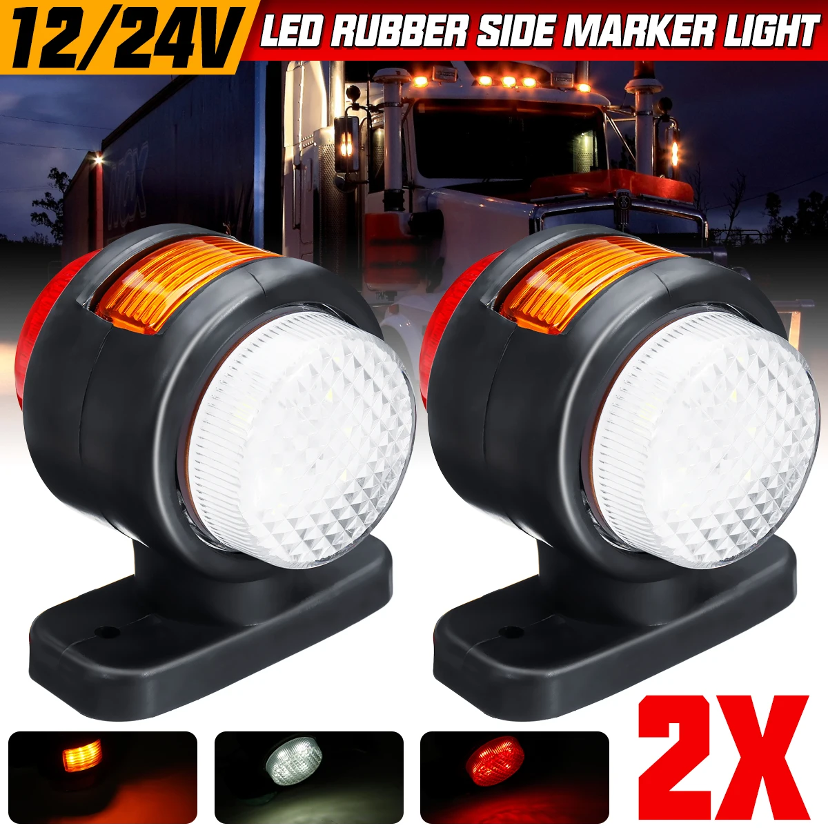 

2pcs LED Light 12V-24V 11 Led Side Marker Light Indicator Rubber Lamp For Vehicle Forklift Truck Tractor Golf Cart