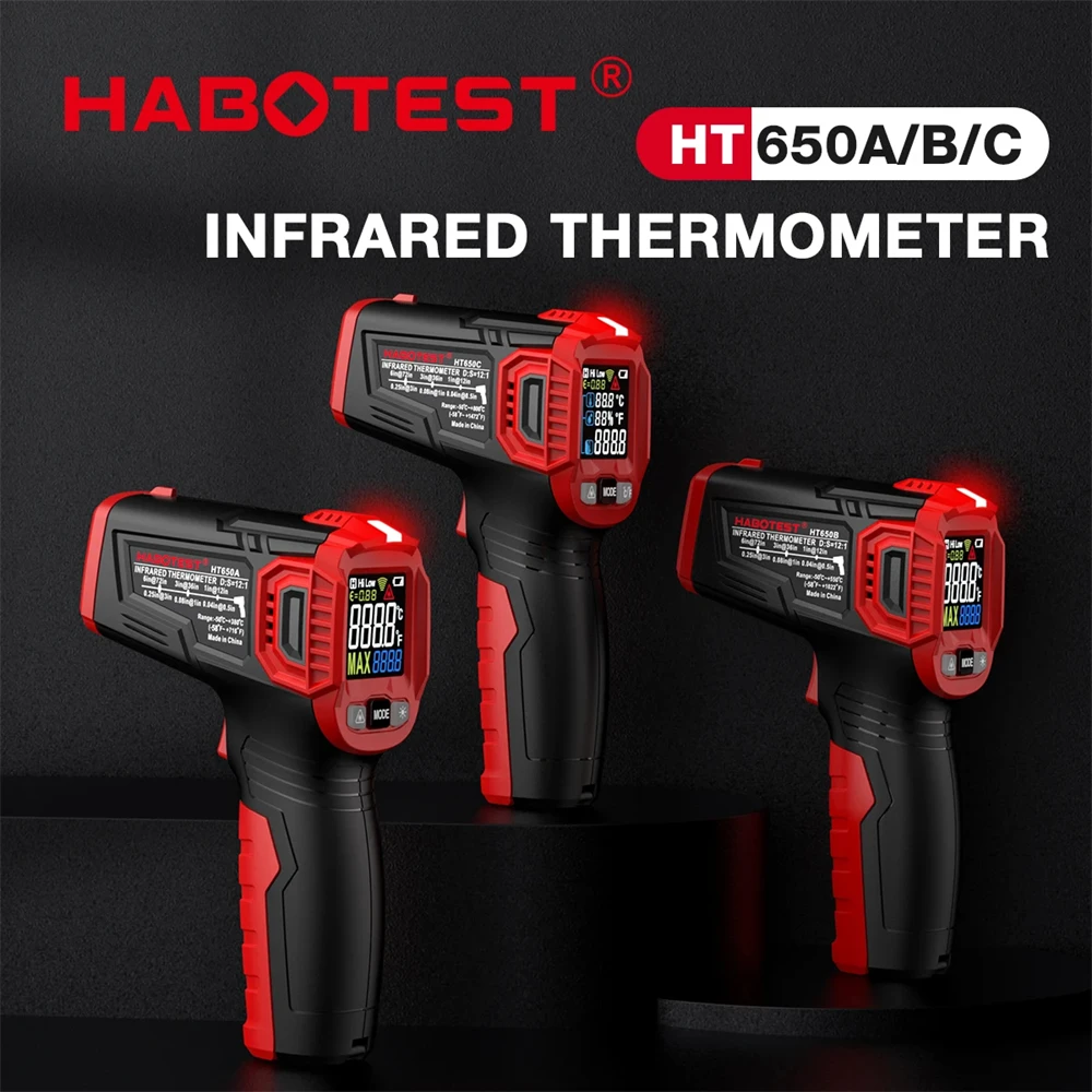 HABOTEST HT650 ميزان الحرارة بالأشعة تحت الحمراء عدم الاتصال مقياس الحرارة الأشعة تحت الحمراء الليزر درجة الحرارة بندقية ميزان الحرارة الرقمي المهنية