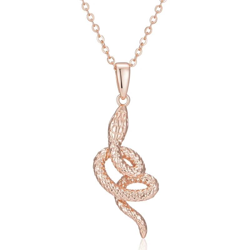 Kinel Fashion 585 Rose Gold Snake Pendant Necklace For Women Unique Heavy Metals Punk Rock Accessories Vintage Animal Jewelry