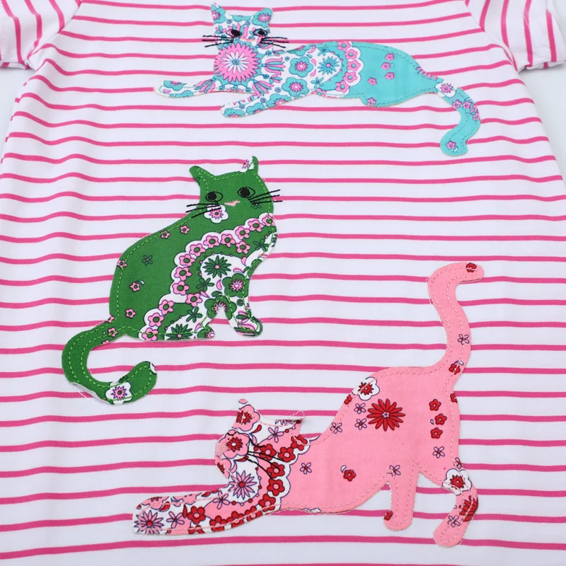 Little maven Summer 2024 Girls Kids Clothes Cartoon Embroidered Cats Princess Birthday Baby Girls Dresses Party Dress