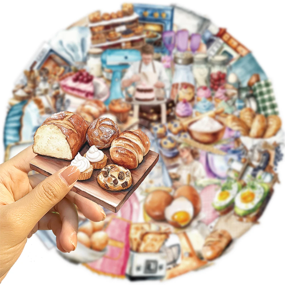 

10/30/50pcs Vintage Cartoon Baking Bread Cake Stickers Transparent Graffiti Sticker Decoration Luggage Laptop Phone Case Decals