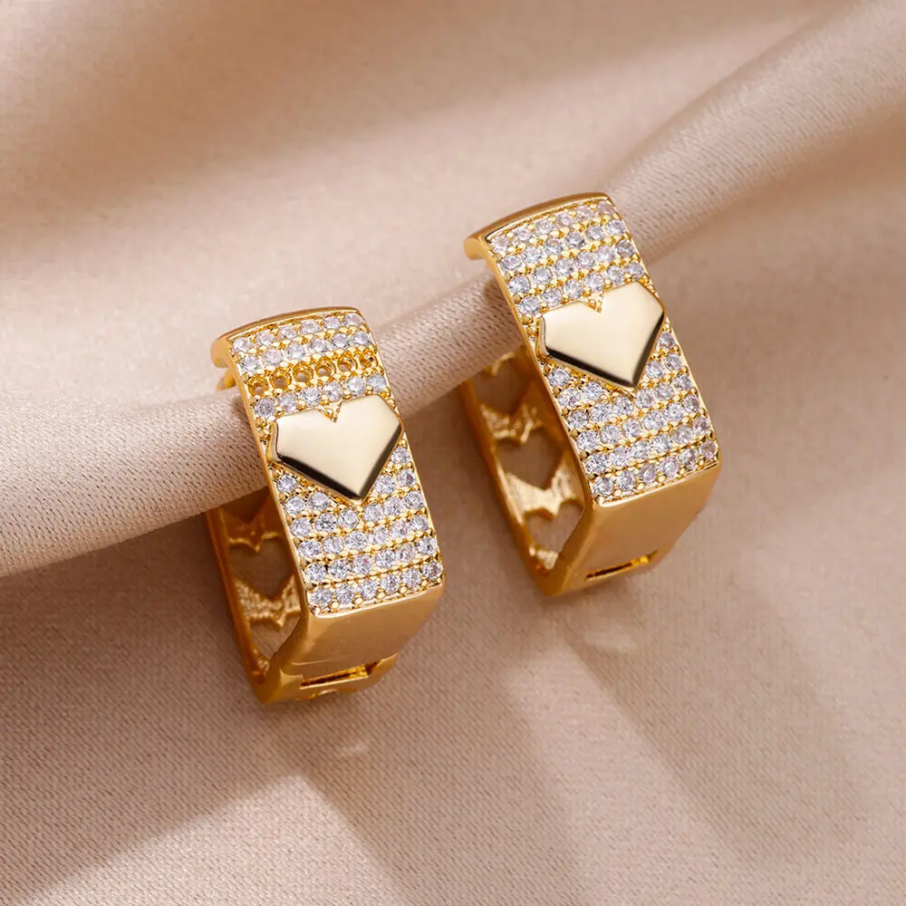 Zircon Heart Earrings for Women Gold Color Stainless Steel Earrings 2024 Trending Ear Piercing Jewelry Birthday Gift pendientes