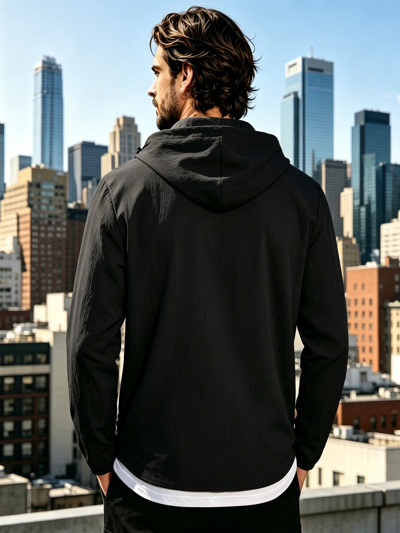 Ultra Light Breathable Men Hooded Button Shirt Drawstring Hood Quick Dry Woven Fabric Daily Outdoor Vacation Shirts OuterwearTop